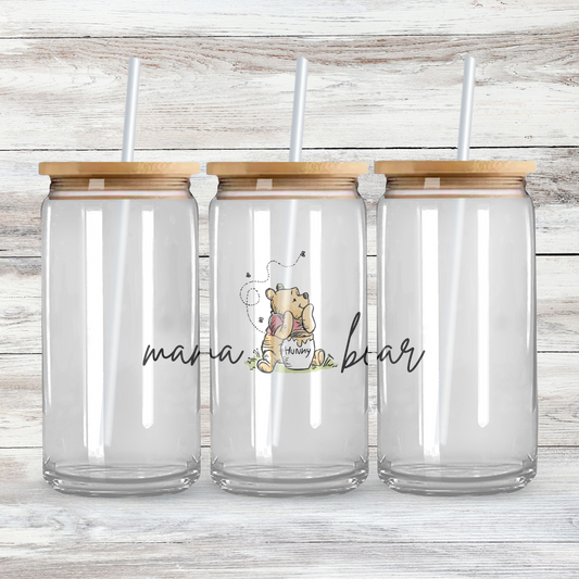 Mama Bear 16 Oz Glass Coffee Cup