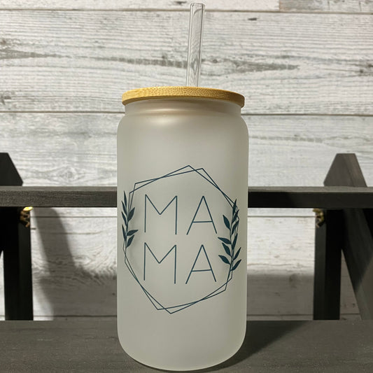 Mama Frosted Glass Tumbler, 16 oz Iced Coffee Cup