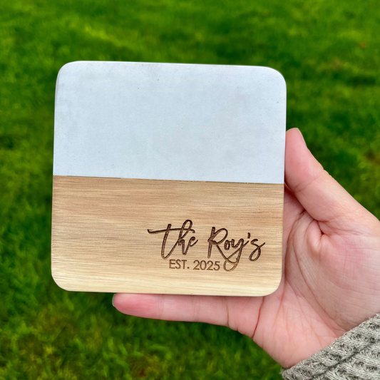 Custom Marble and Wood Coasters - Set of 4