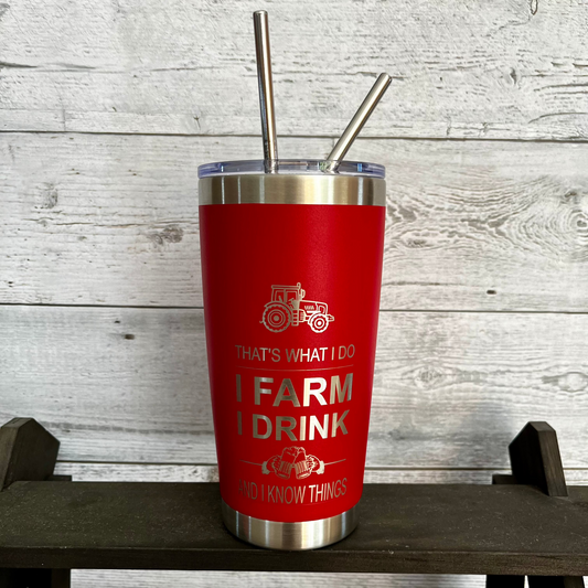 Farming - Laser Engraved, 20 oz Powder Coated Insulated Tumbler