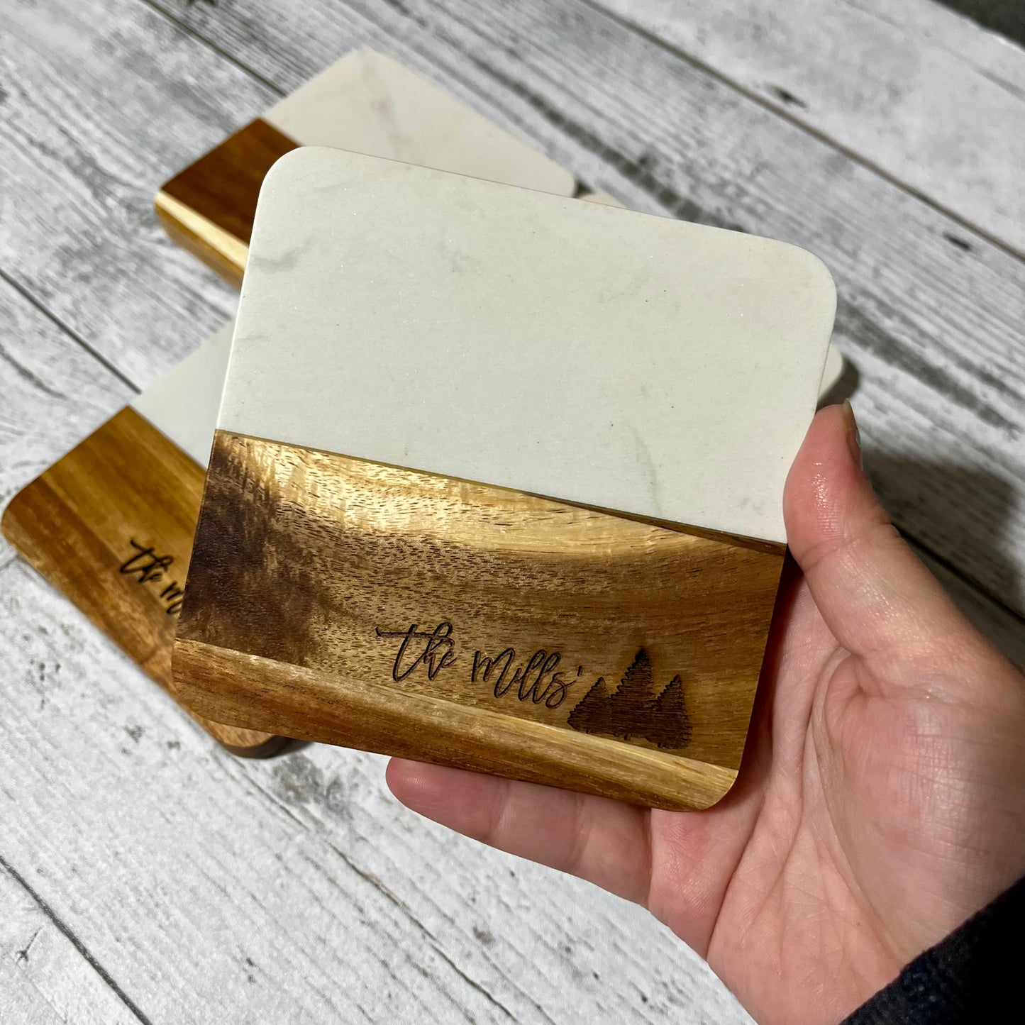 Custom Marble and Wood Coasters - Set of 4