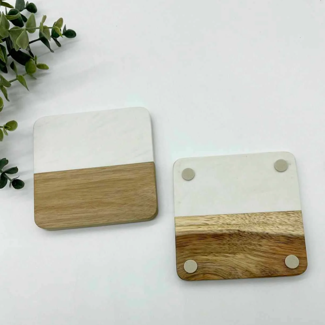 Custom Marble and Wood Coasters - Set of 4